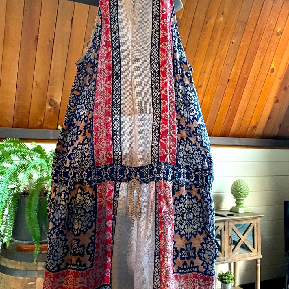 BCBG Max Azria romper, blue and white pattern.